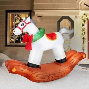 6 ft wide Rocking Horse Lighted Christmas Inflatable Yard Decoration Gemmy NIB